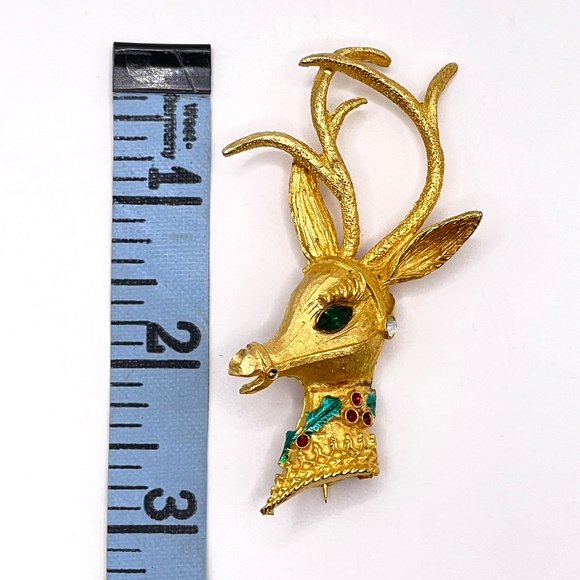 MYLU Signed Vintage Textured Gold Tone Reindeer Holiday Christmas Pin Brooch - Picture 4 of 7